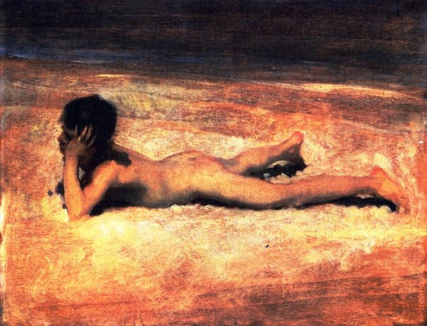 Main Product Photo of A Nude Boy on a Beach also known as Boy Lying on a Beach Painting by John Singer Sargent