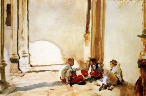 A Spanish Barracks also known as Three Men Seated on a Pavement in a Sunlit Place