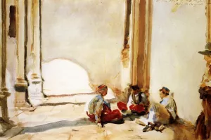 A Spanish Barracks also known as Three Men Seated on a Pavement in a Sunlit Place by John Singer Sargent - Oil Painting Reproduction
