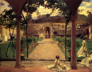At Torre Galli: Ladies in a Garden by John Singer Sargent - Oil Painting Reproduction