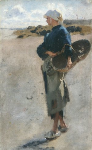 Breton Girl with a Basket, Sketch for 'Oyster Gatherers of Cancale' by John Singer Sargent Oil Painting