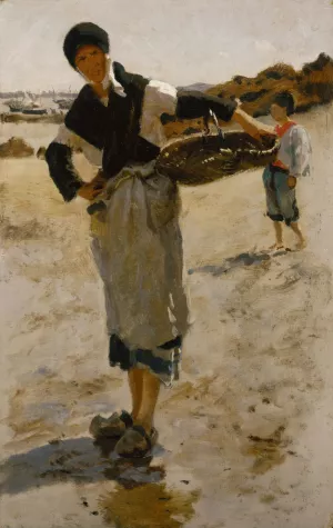 Breton Woman with a Basket, Sketch for 'Oyster Gatherers of Cancale' by John Singer Sargent Oil Painting