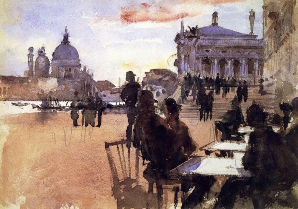 Cafe on the Riva degli Schiavoni, Venice by John Singer Sargent - Hand-Painted Oil Painting Reproduction