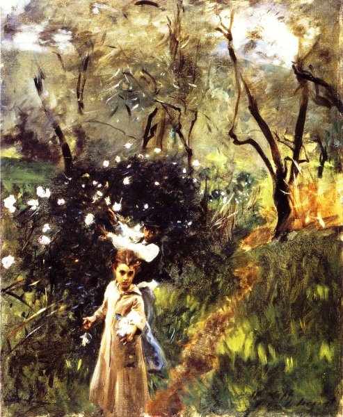 Children Picking Flowers by John Singer Sargent - Hand-Painted Oil Painting Reproduction
