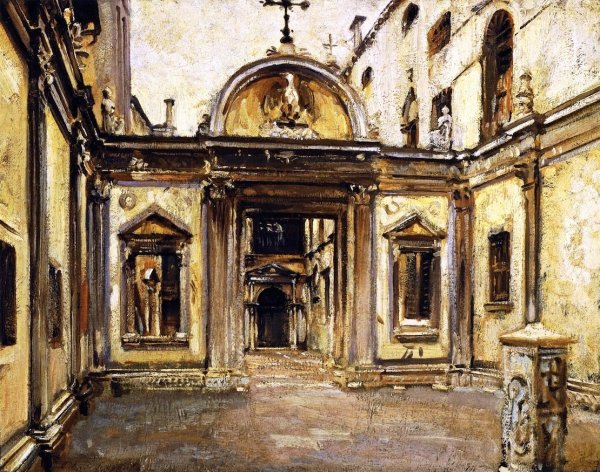 Courtyard of the Scuola Grande di San Giovanni Evangelista by John Singer Sargent - Hand-Painted Oil Painting Reproduction