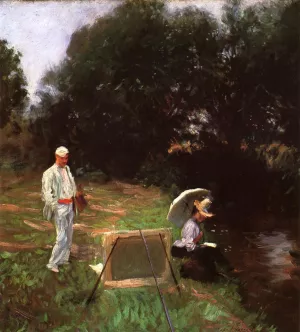 Dennis Miller Bunker Painting at Calcot by John Singer Sargent - Oil Painting Reproduction