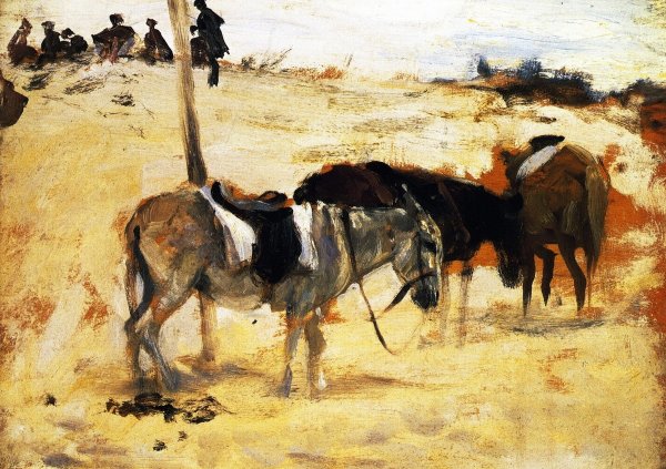 Main Product Photo of Donkeys in a Moroccan Landscape Painting by John Singer Sargent