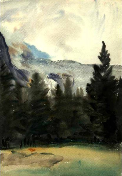 Fir Trees and Snow Mountains, Purtud by John Singer Sargent - Hand-Painted Oil Painting Reproduction