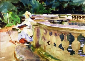 Fountain, with Girl Sketching by John Singer Sargent Oil Painting