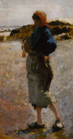 Girl on the Beach, Sketch for 'Oyster Gatherers of Cancale' by John Singer Sargent Oil Painting