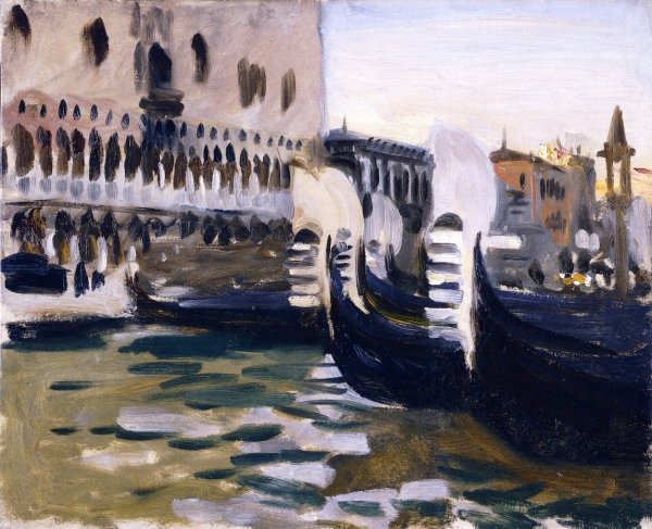 Gondolas off the Doge's Palace, Venice by John Singer Sargent - Hand-Painted Oil Painting Reproduction