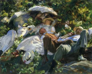 Group with Parasols also known as A Siesta by John Singer Sargent - Oil Painting Reproduction