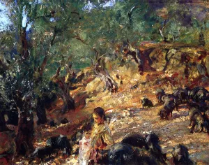 Ilex Wood at Majorca with Blue Pigs by John Singer Sargent - Oil Painting Reproduction