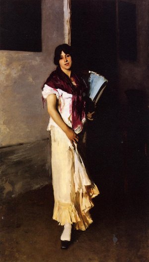 Italian Girl with Fan also known as Venetian Girl with a Fan by John Singer Sargent Oil Painting