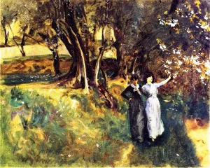 Landscape with Women in the Foreground by John Singer Sargent - Oil Painting Reproduction
