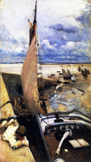 Low Tide at Cancale Harbor by John Singer Sargent Oil Painting