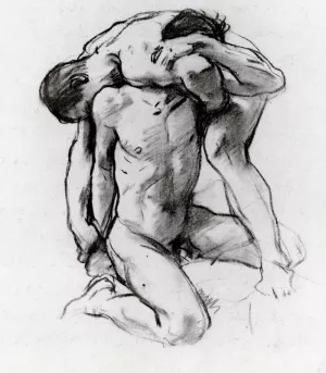 Male Nudes Wrestling by John Singer Sargent - Oil Painting Reproduction