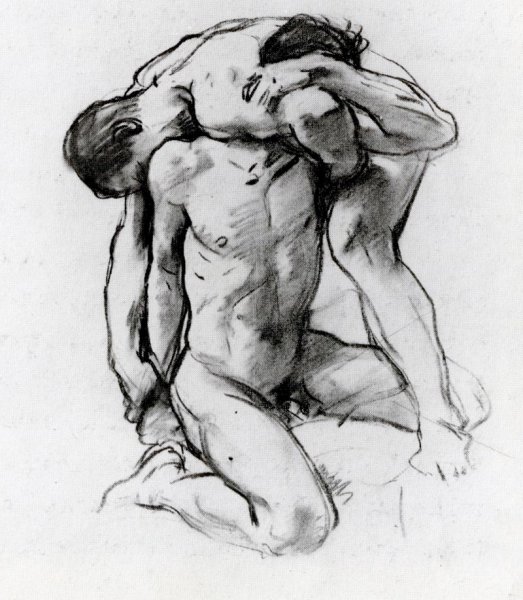 Main Product Photo of Male Nudes Wrestling Painting by John Singer Sargent