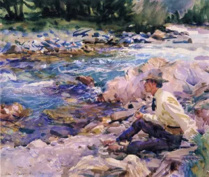 Man Seated by a Stream by John Singer Sargent - Oil Painting Reproduction