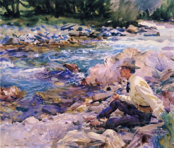 Main Product Photo of Man Seated by a Stream Painting by John Singer Sargent