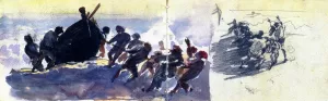 Men Hauling a Boat up a Beach from Scrapbook by John Singer Sargent Oil Painting