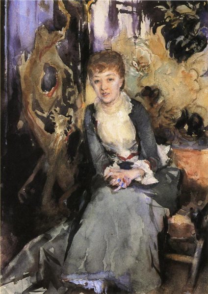 Miss Reubell Seated in Front of a Screen by John Singer Sargent - Hand-Painted Oil Painting Reproduction
