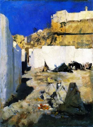 Moroccan Fortress, with Three Women in the Foreground by John Singer Sargent - Oil Painting Reproduction