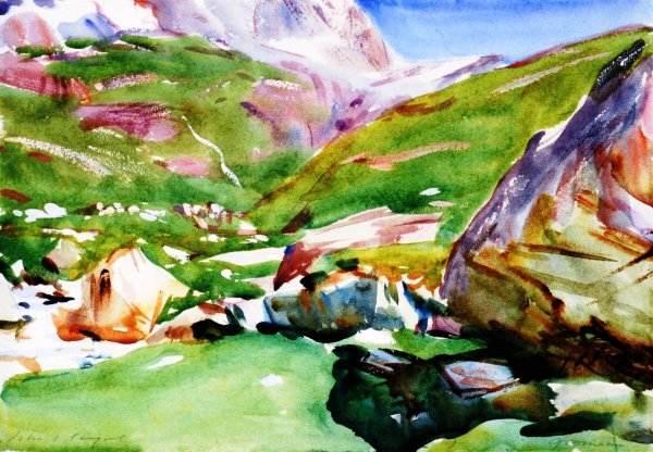 Mountain Stream, Giomein  by John Singer Sargent - Hand-Painted Oil Painting Reproduction