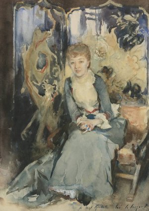 Mrs Reubell Seated In Front Of A Screen by John Singer Sargent Oil Painting