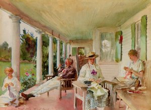 On the Verandah also known as Ironbound Island, Maine by John Singer Sargent Oil Painting
