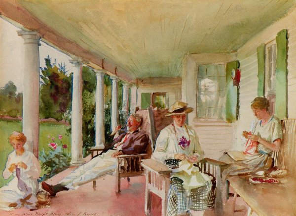 Main Product Photo of On the Verandah also known as Ironbound Island, Maine Painting by John Singer Sargent