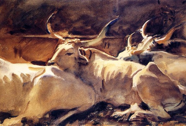 Main Product Photo of Oxen in Repose Painting by John Singer Sargent