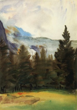 Purtud: Fir Trees and Snow Mountains by John Singer Sargent Oil Painting