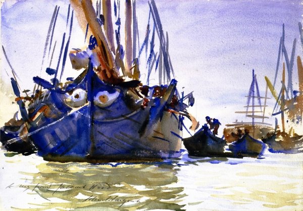 Main Product Photo of Sailing Vessels at Anchor Painting by John Singer Sargent