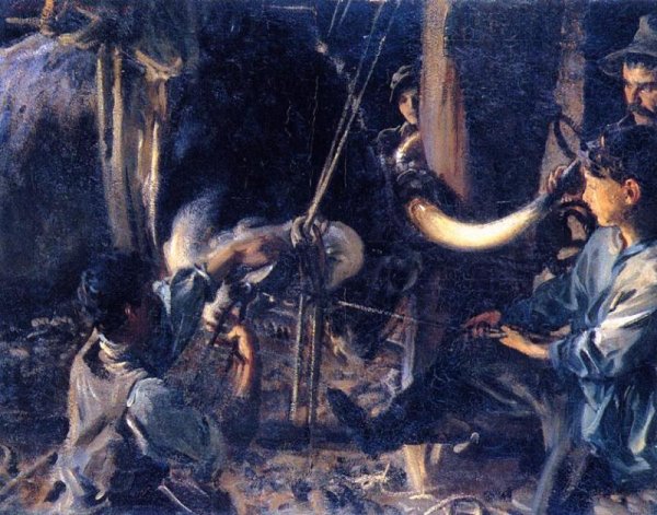 Main Product Photo of Shoeing the Ox Painting by John Singer Sargent