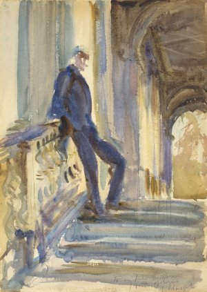Sir Neville Wilkinson On The Steps Of The Palladian Bridge At Wilton House by John Singer Sargent Oil Painting
