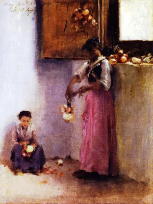 Stringing Onions also known as Italian Interior, Capri painting by John Singer Sargent