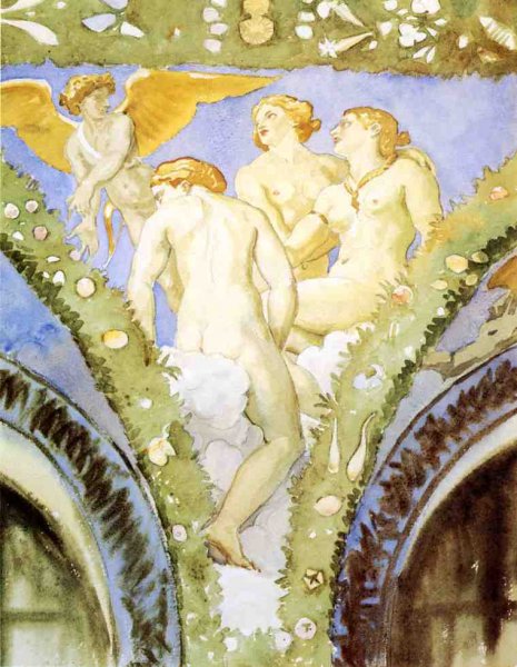 Main Product Photo of Three Nudes with Cupid Painting by John Singer Sargent