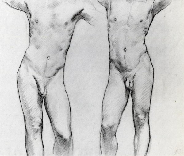 Torsos of Two Male Nudes by John Singer Sargent - Hand-Painted Oil Painting Reproduction