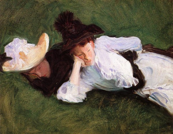 Two Girls Lying on the Grass by John Singer Sargent - Hand-Painted Oil Painting Reproduction