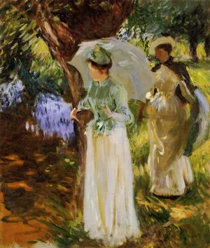 Two Girls with Parasols at Fladbury by John Singer Sargent Oil Painting