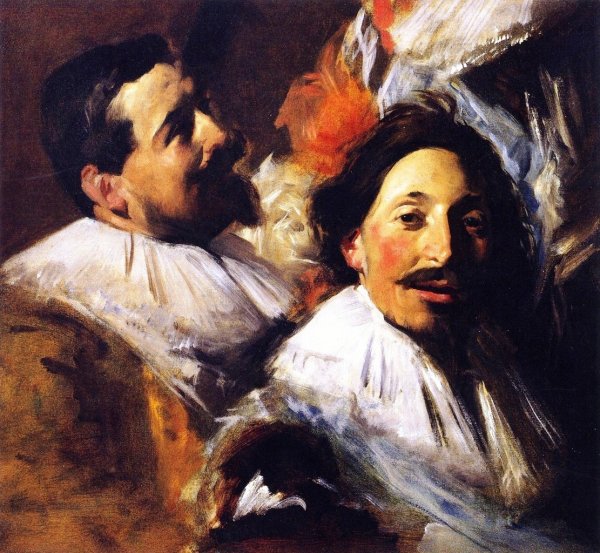 Two Heads from 'The Banquet of the Officers of the St George Civi Guard' (after Frans Hals) by John Singer Sargent - Hand-Painted Oil Painting Reproduction