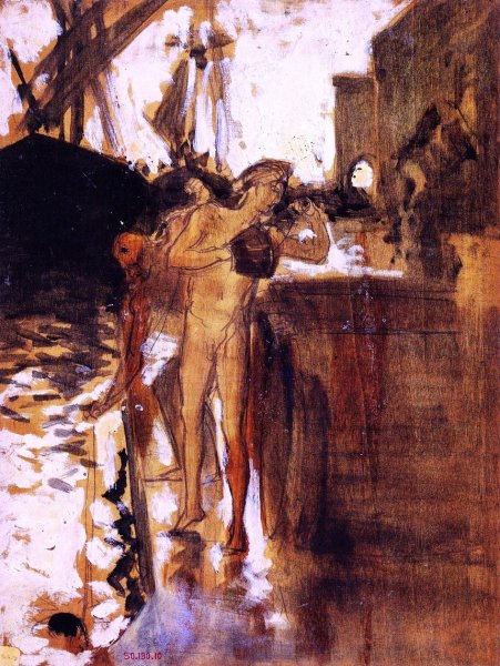 Main Product Photo of Two Nude Figures Standing on a Wharf Painting by John Singer Sargent