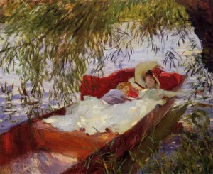 Two Women Asleep in a Punt under the Willows painting by John Singer Sargent