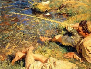 Val d'Aosta, Man Fishing by John Singer Sargent - Oil Painting Reproduction