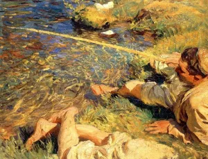 Val d'Aosta, Man Fishing by John Singer Sargent Oil Painting