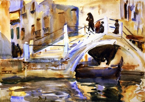 Main Product Photo of Venice: Bridge with Figures Painting by John Singer Sargent