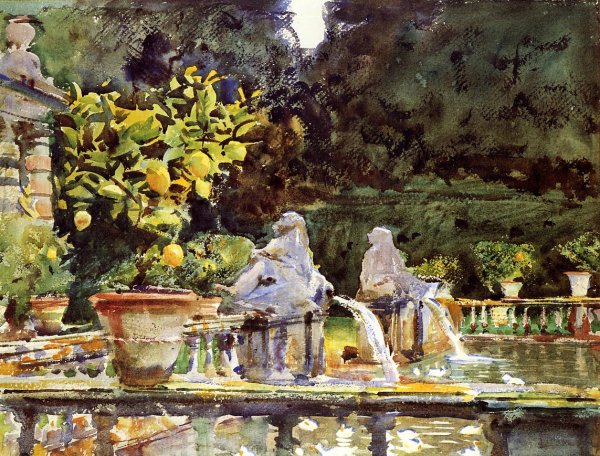 Villa de Marlia: A Fountain by John Singer Sargent - Hand-Painted Oil Painting Reproduction