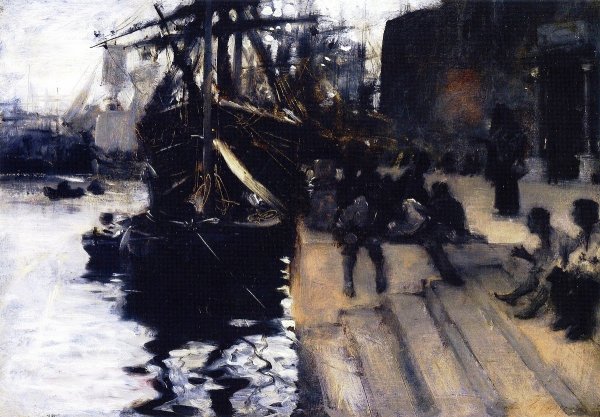Wharf Scene also known as The Dock by John Singer Sargent - Hand-Painted Oil Painting Reproduction
