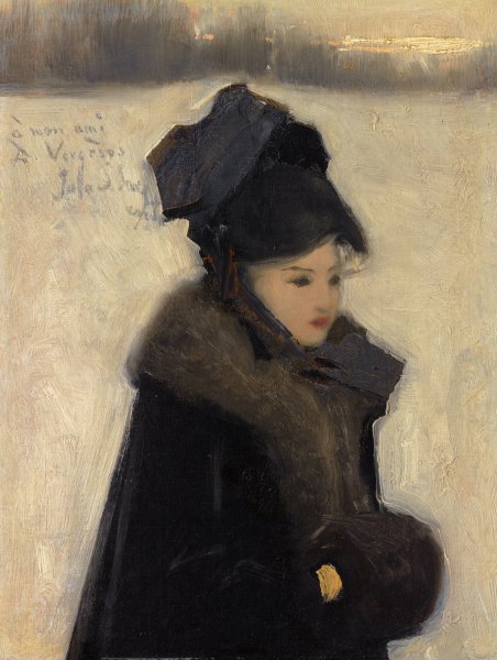 Woman with Furs by John Singer Sargent - Hand-Painted Oil Painting Reproduction